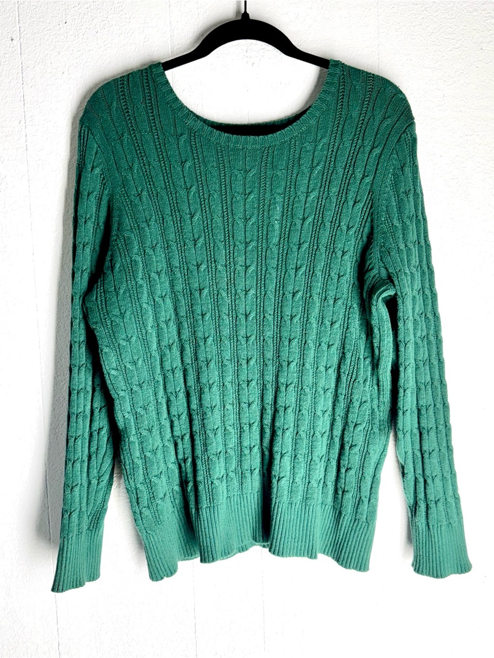 St. John's Bay Cable Knit Crewneck Sweater in Teal Green XL